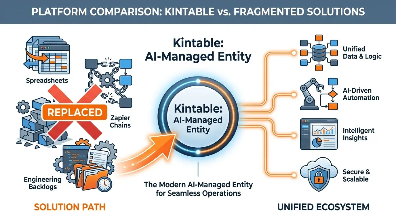 Platform diagram showing Kintable and assembled workflow tool stacks